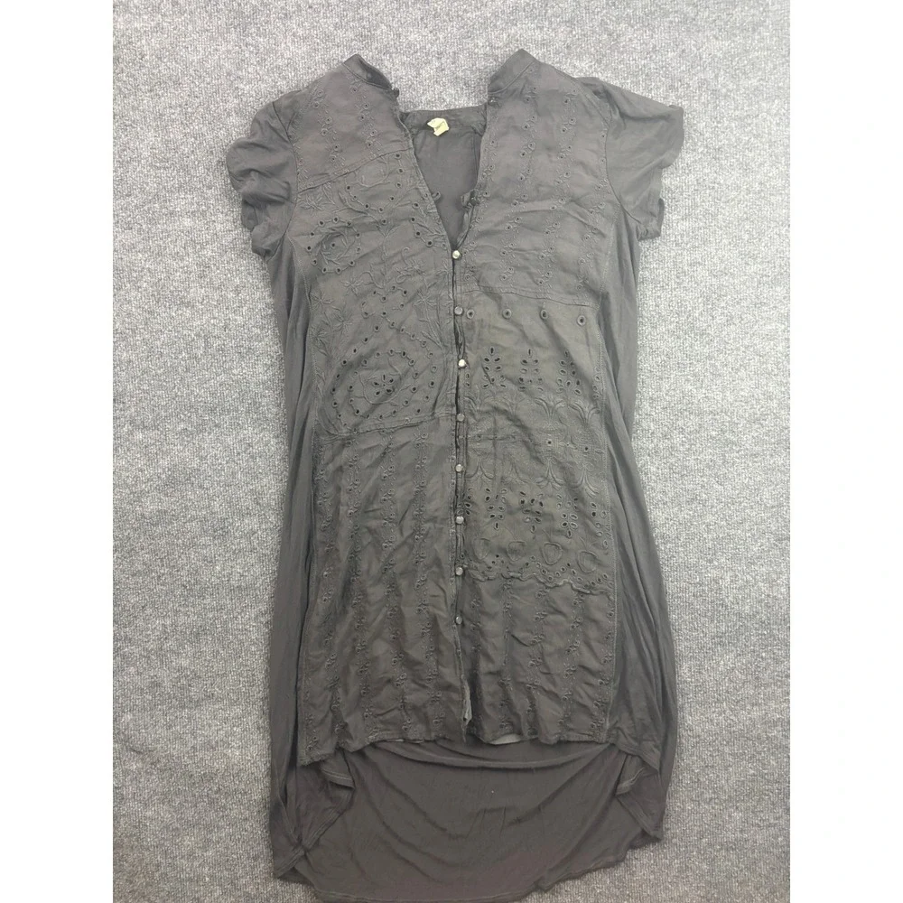 TINY Free People Tunic Top Women Small Grey Eyelet Embroidered High Low Dress